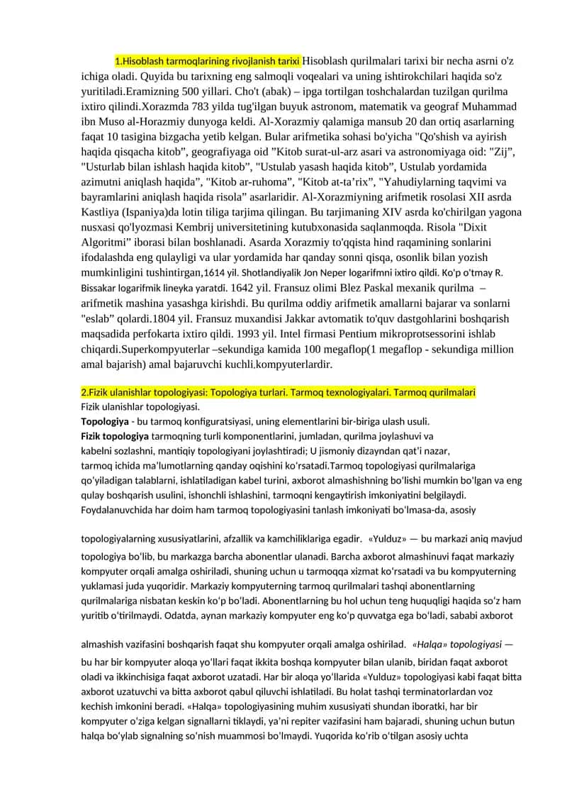 Hisoblash tarmoqlarining rivojlanishi tarixi 1