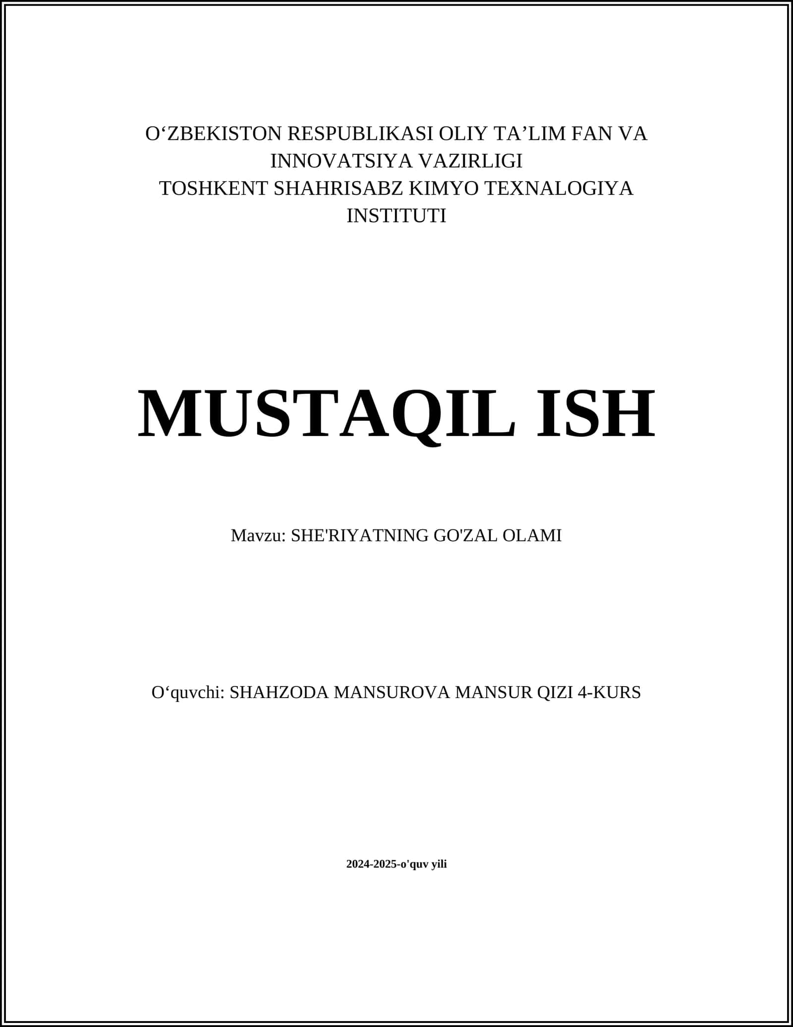 SHE'RIYATNING GO'ZAL OLAMI 1