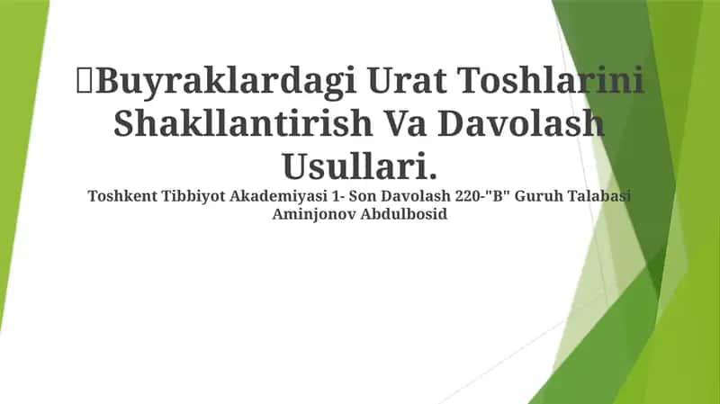 Urat Toshlarini Shakllantirish Va Davolash Usullari 1