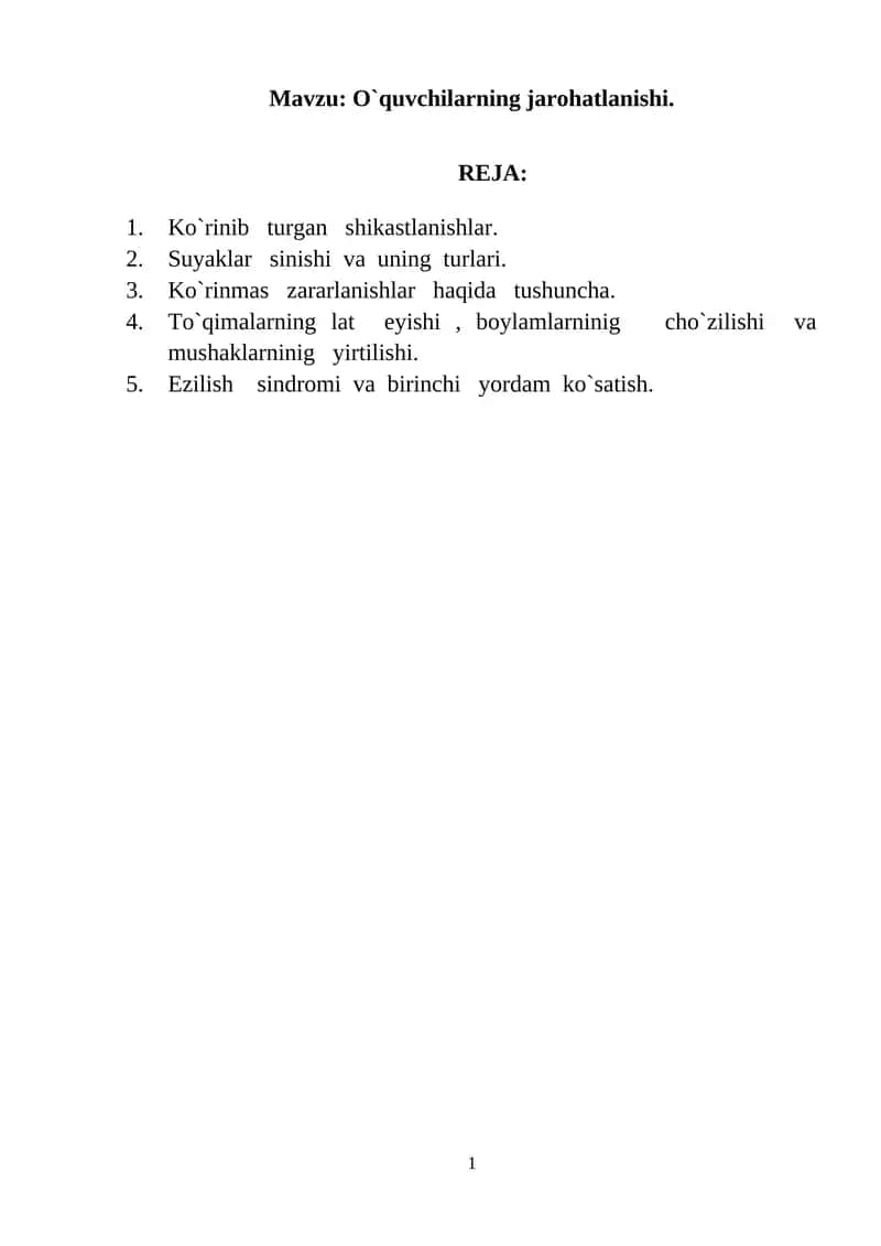 O`quvchilarning jarohatlanishi 1