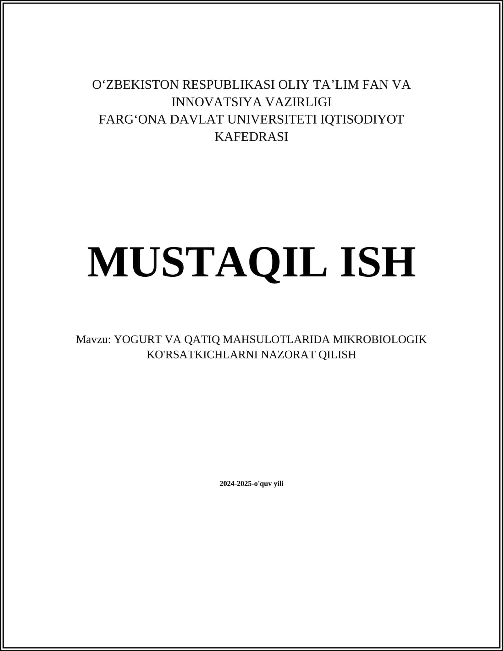 YOGURT VA QATIQ MAHSULOTLARIDA MIKROBIOLOGIK KO'RSATKICHLARNI NAZORAT QILISH 1