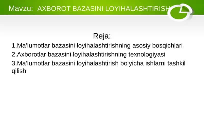 AXBOROT BAZASINI LOYIHALASHTIRISH 1