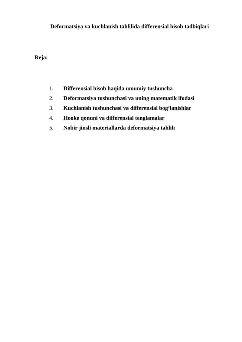 Deformatsiya va kuchlanish tahlilida differensial hisob tadbiqlari 1