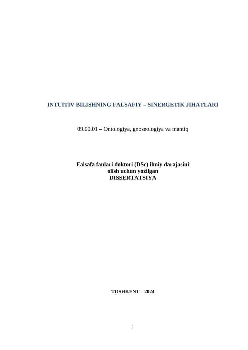 Intuitiv bilishning falsafiy – sinergetik jihatlari 1