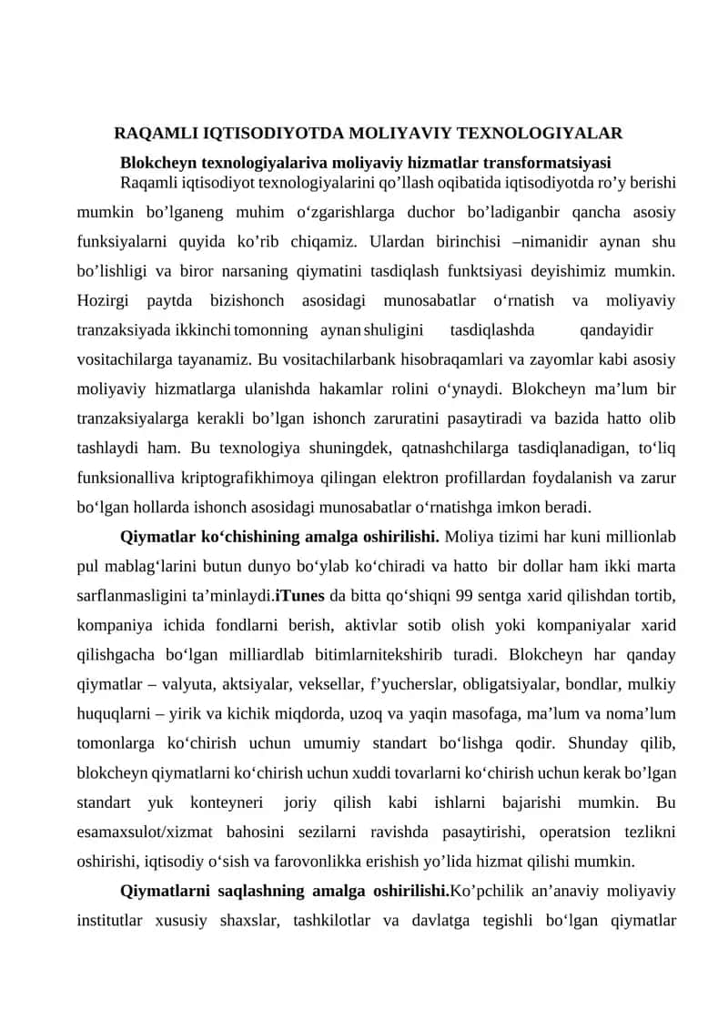 RAQAMLI IQTISODIYOTDA MOLIYAVIY TEXNOLOGIYALAR 1