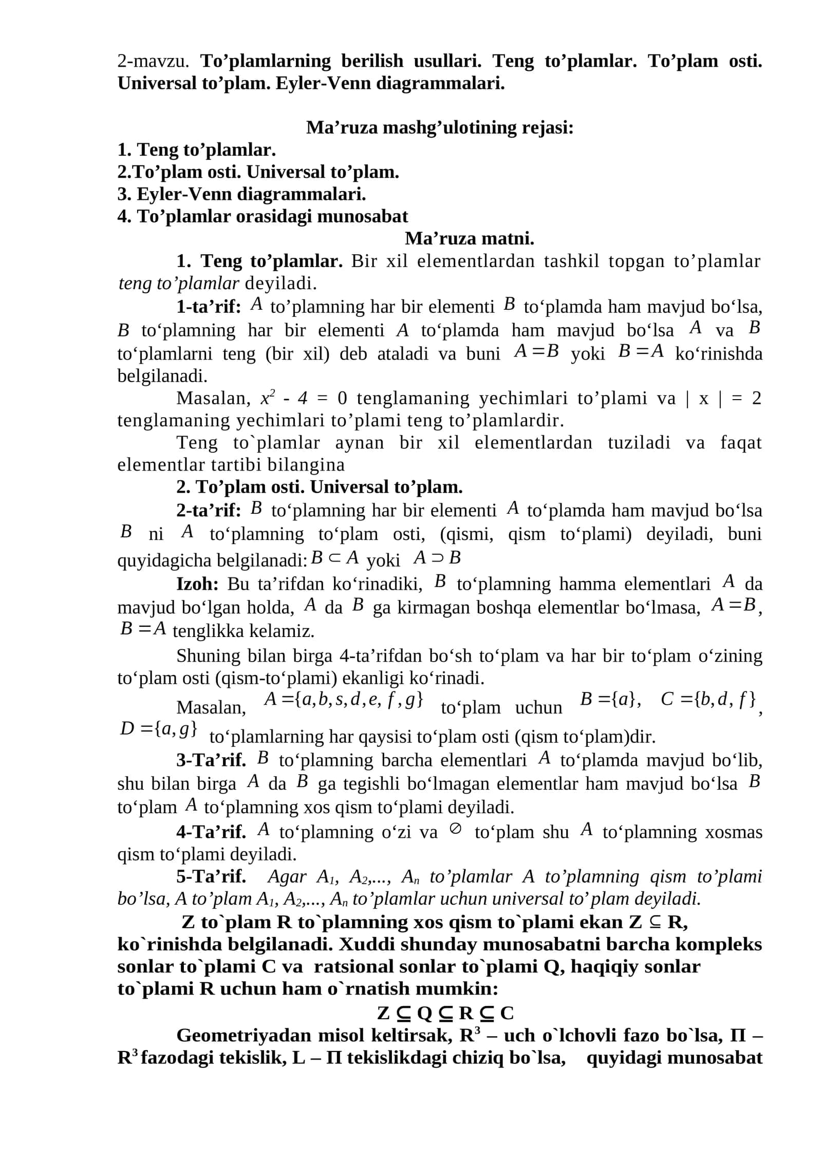 To’plamlarning berilish usullari 1