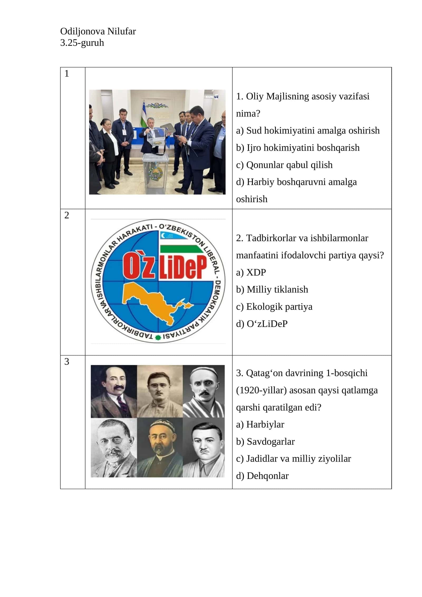 Oliy Majlisning asosiy vazifasi nima? 1