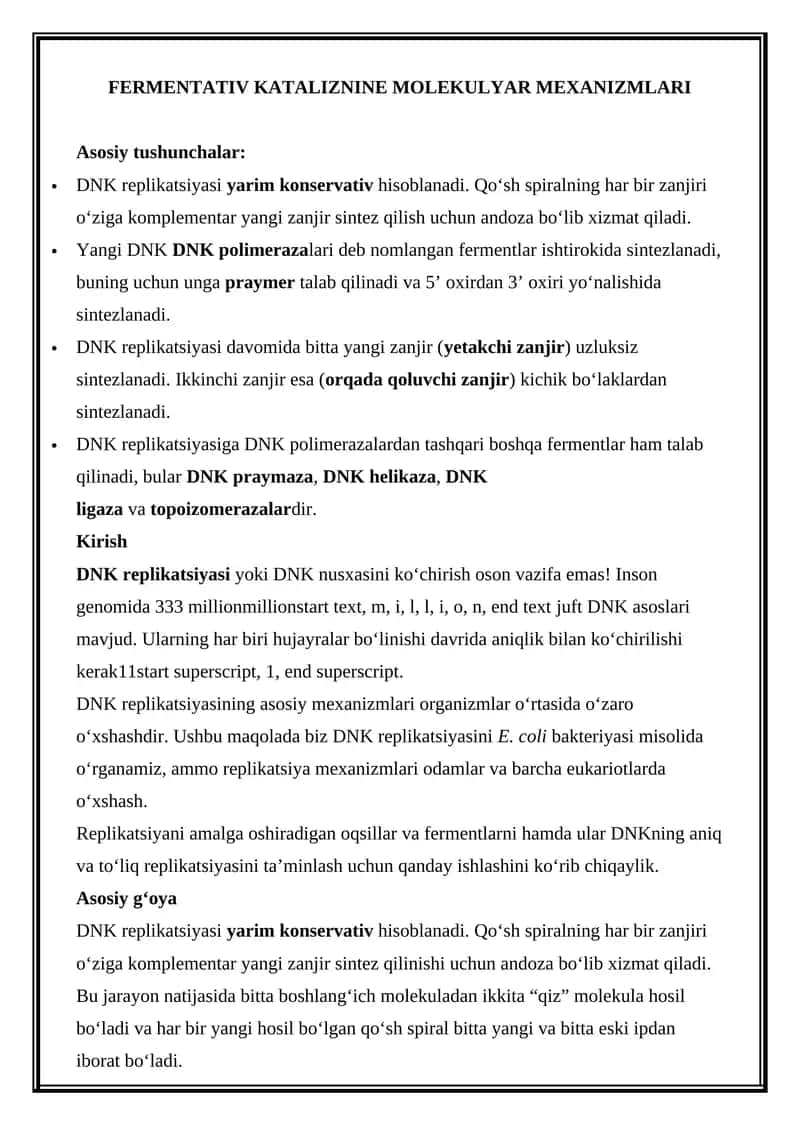 FERMENTATIV KATALIZNINE MOLEKULYAR MEXANIZMLARI 1