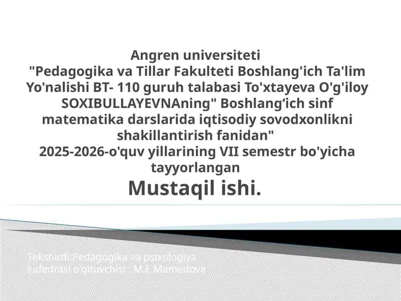 Boshlang‘ich sinf matematika darslari 1