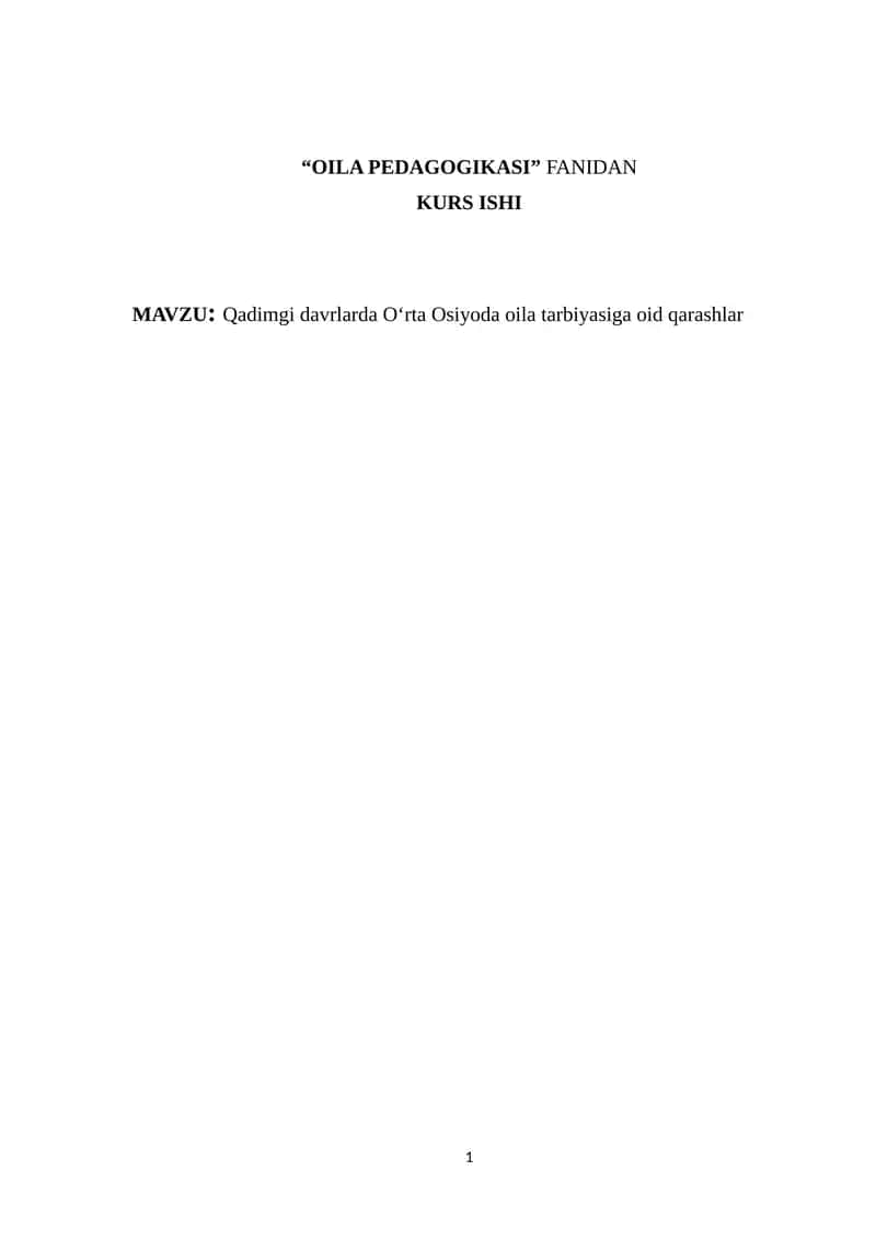 OILA PEDAGOGIKASI KURS ISHI 1