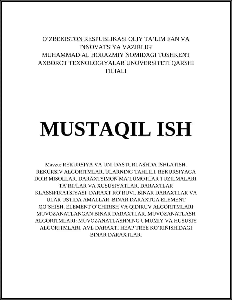 REKURSIYA VA UNI DASTURLASHDA ISHLATISH 1