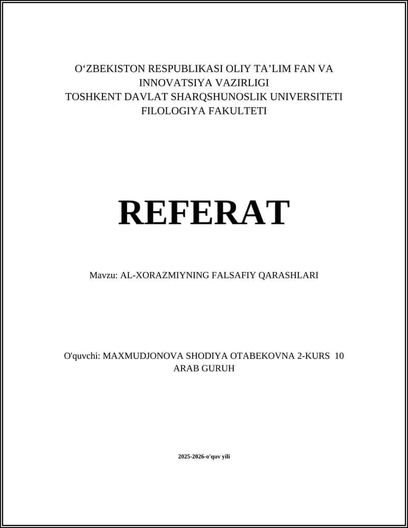 AL-XORAZMIYNING FALSAFIY QARASHLARI 1