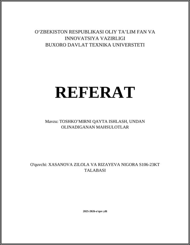 Toshko'mirni qayta ishlash 1