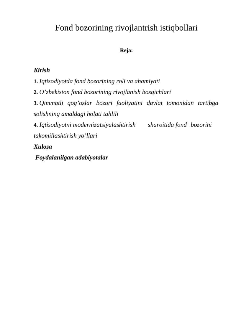 Fond bozorining rivojlantrish istiqbollari 1