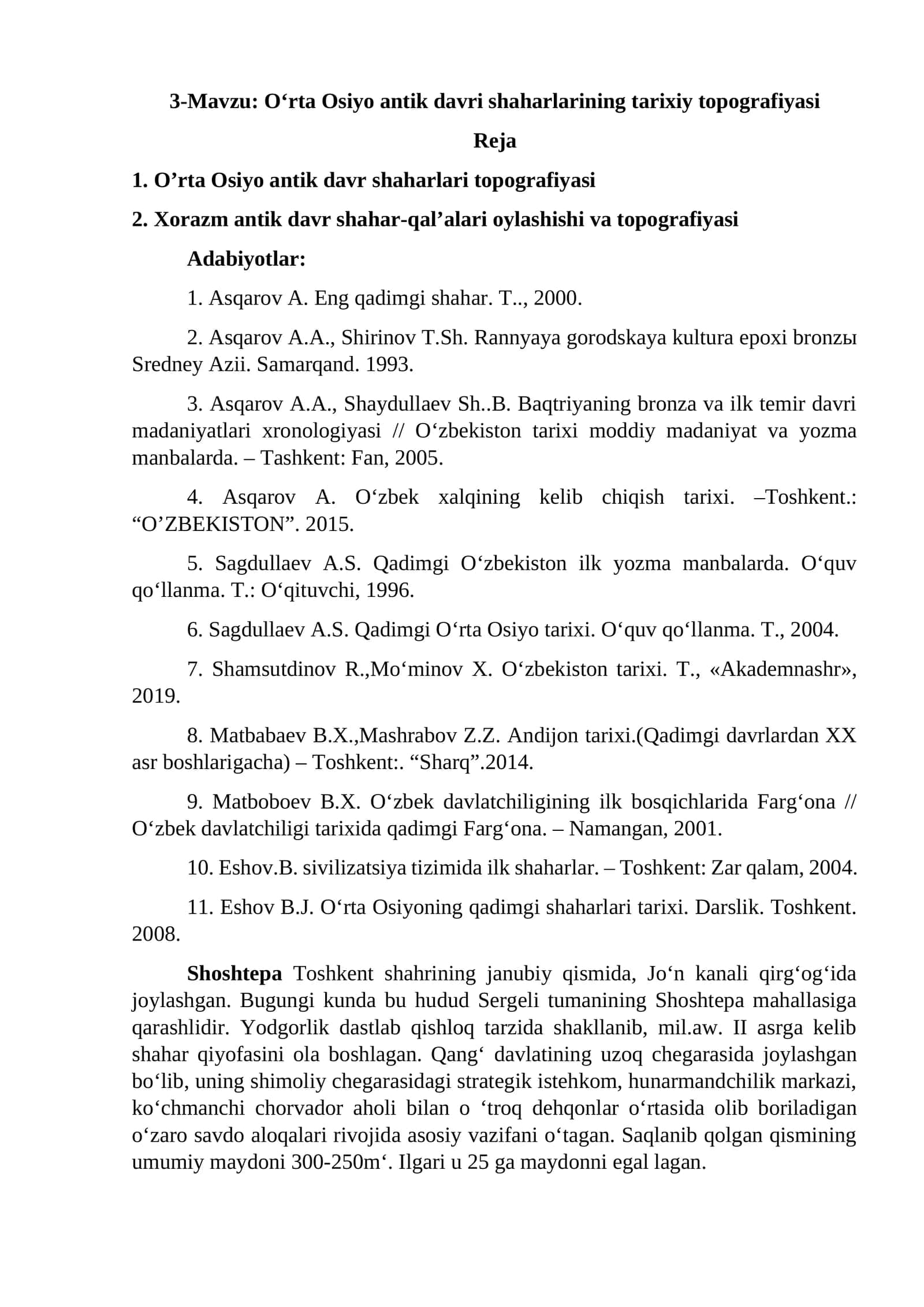 O‘rta Osiyo antik davri shaharlarining tarixiy topografiyasi 1