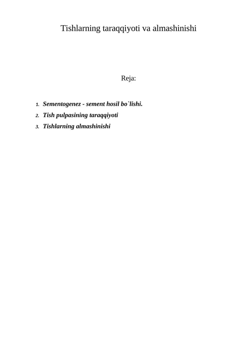 Tishlarning taraqqiyoti va almashinishi 1