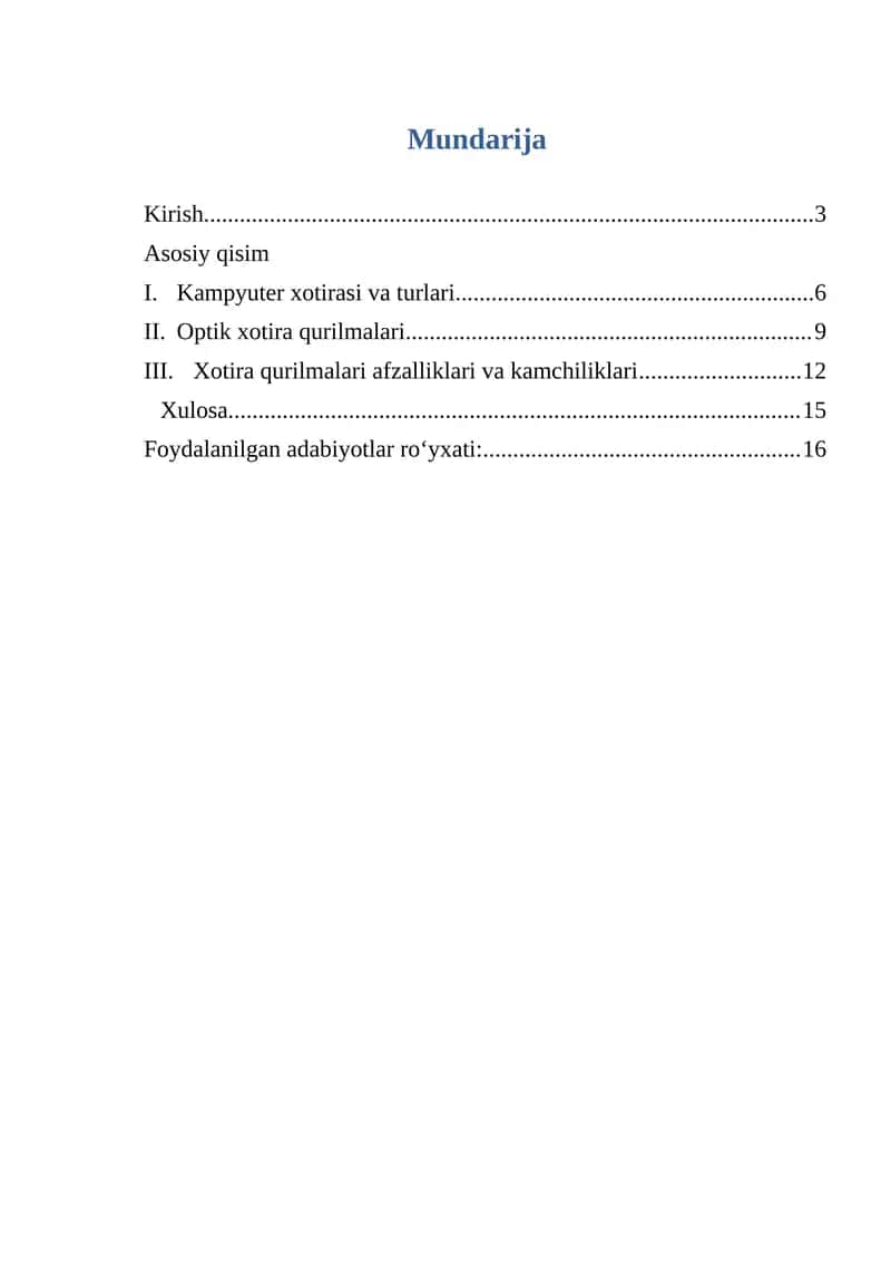 Xotira qurilmalari va ma'lumot almashish vositalari 1