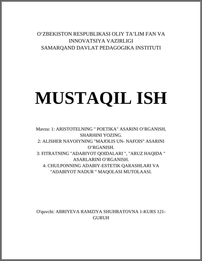 ARISTOTELNING " POETIKA" ASARI 1