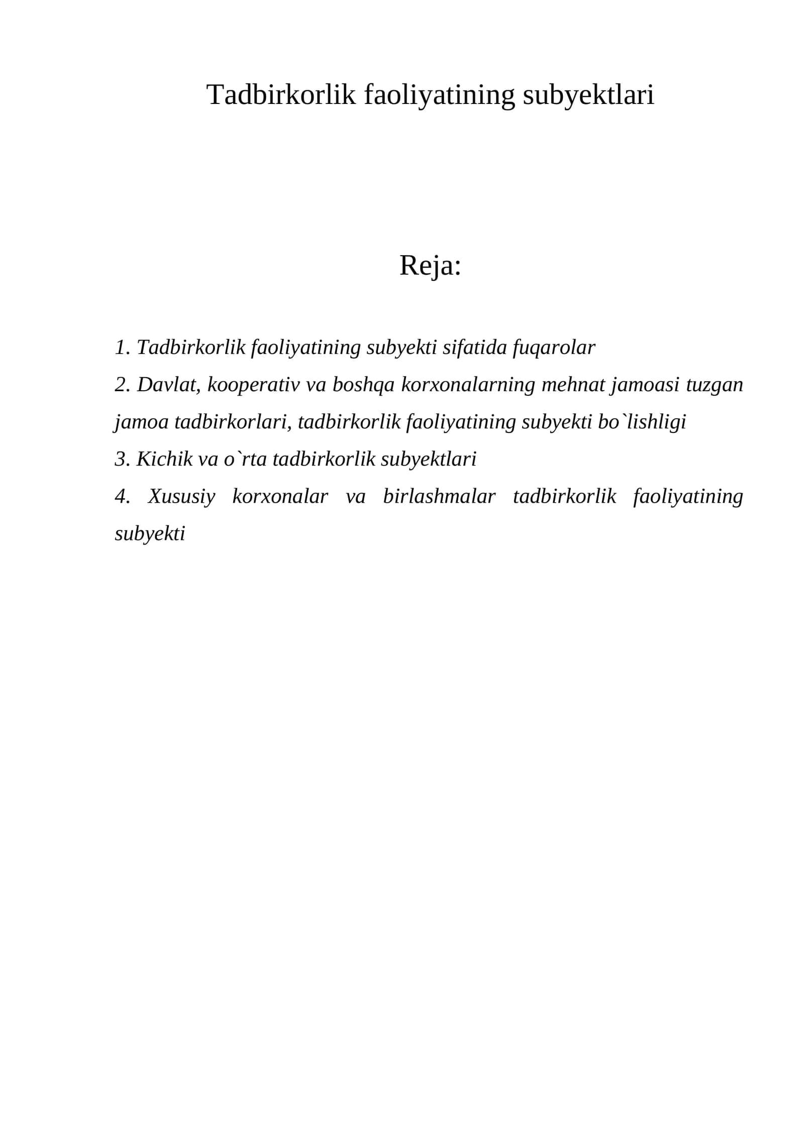 Tadbirkorlik faoliyatining subyektlari 1