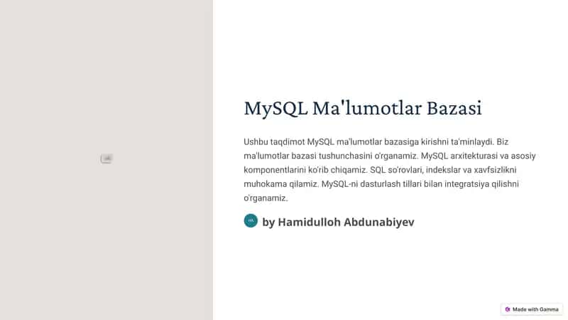 MySQL Ma'lumotlar Bazasi 1