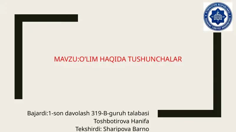 O’lim haqida tushunchalar 1