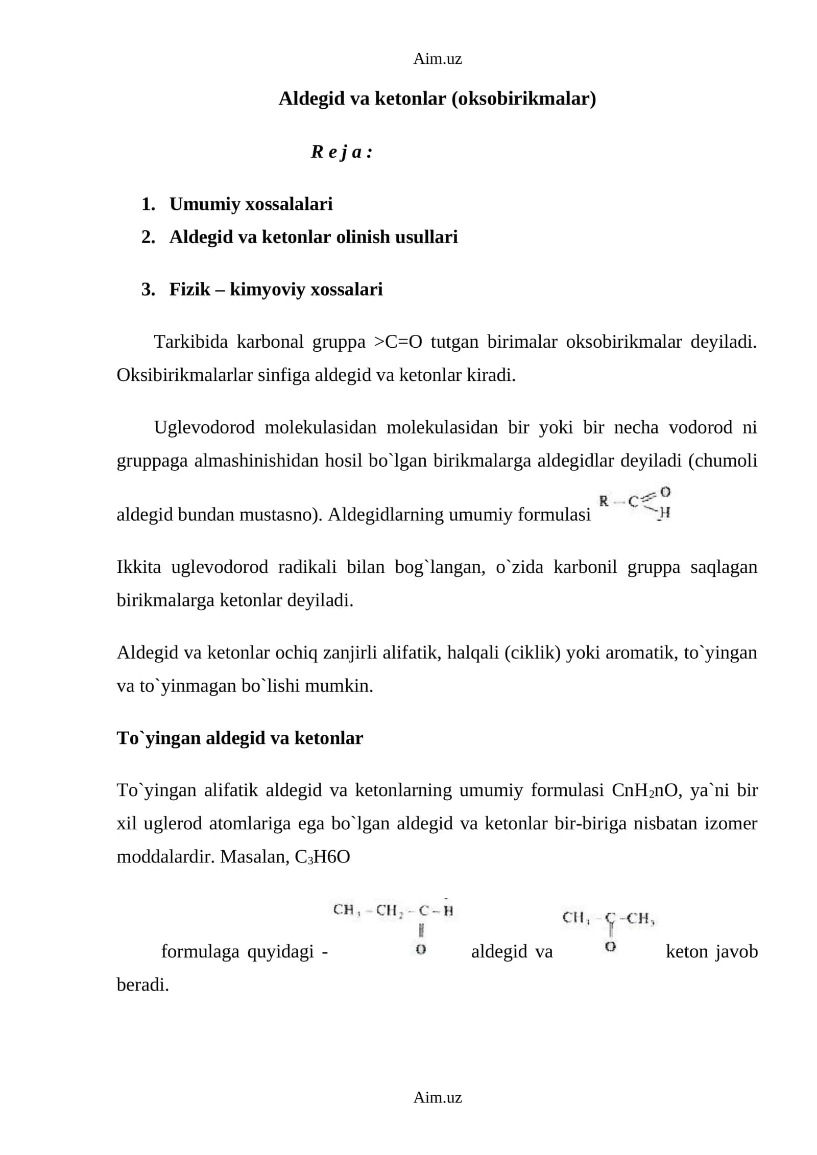 Aldegid va ketonlar (oksobirikmalar) 1