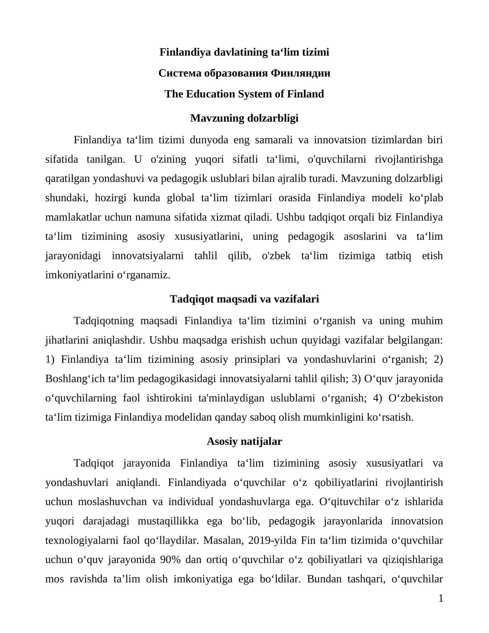 Finlandiya davlatining ta‘lim tizimi 1