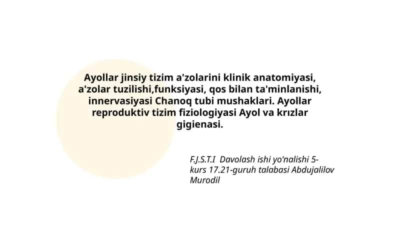 Ayollar jinsiy tizim a'zolari anatomiyasi 1