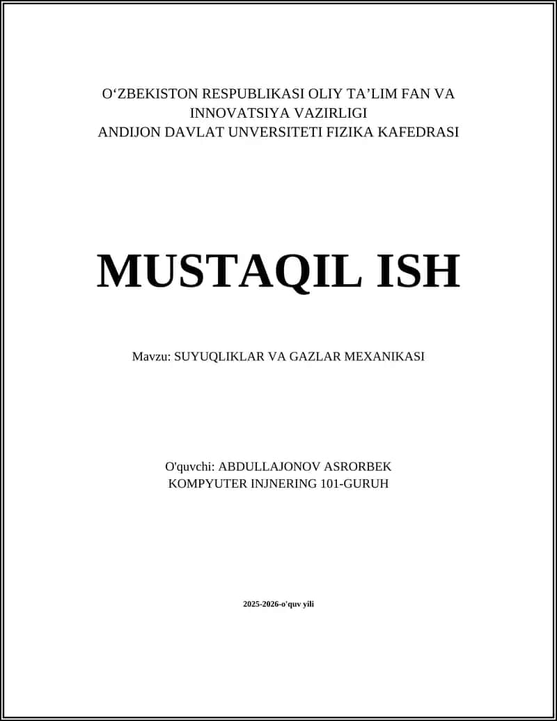 SUYUQLIKLAR VA GAZLAR MEXANIKASI 1