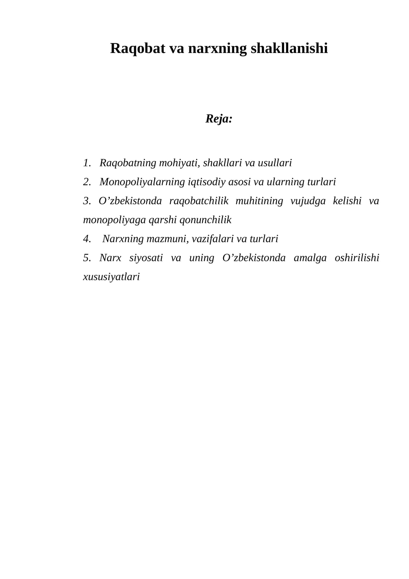 Raqobat va narxning shakllanishi 1
