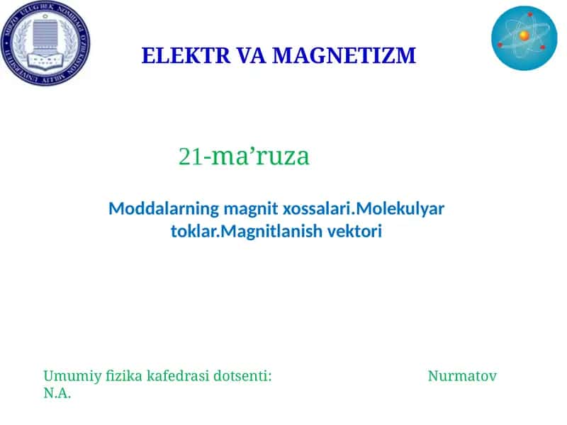 ELEKTR VA MAGNETIZM 1