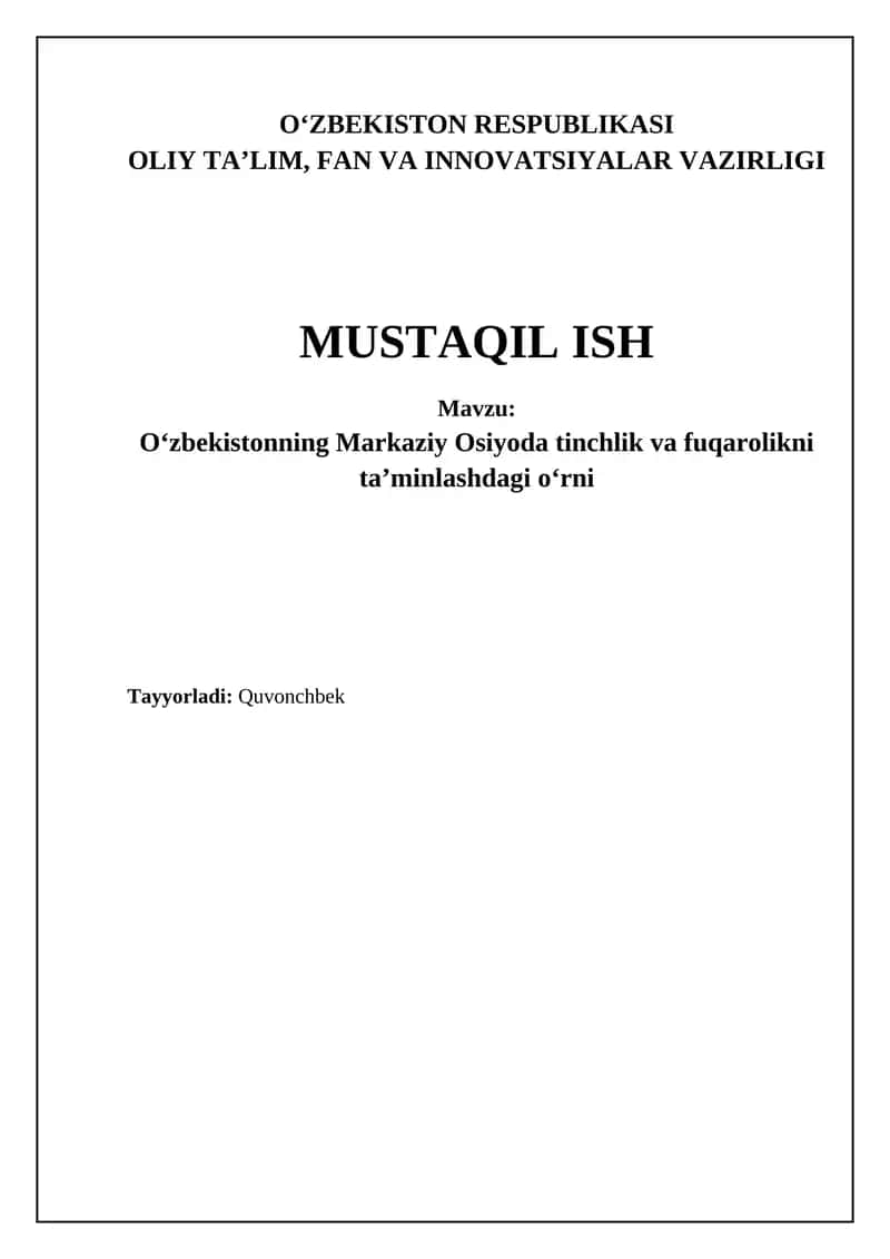 O‘zbekistonning Markaziy Osiyoda tinchlik va fuqarolikni ta’minlashdagi o‘rni 1