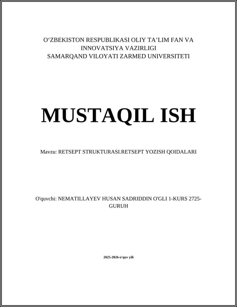 RETSEPT STRUKTURASI.RETSEPT YOZISH QOIDALARI 1
