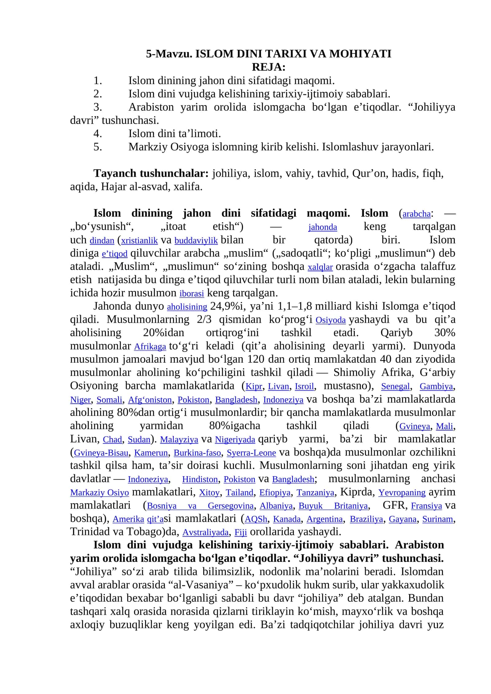 ISLOM DINI TARIXI VA MOHIYATI 1