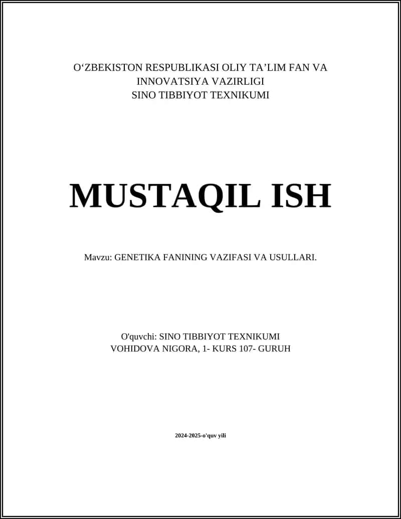 GENETIKA FANINING VAZIFASI VA USULLARI. 1