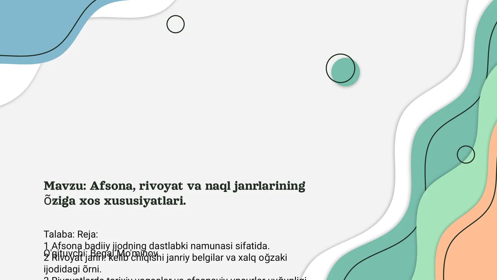 Afsona, rivoyat va naql janrlarining õziga xos xususiyatlari 1
