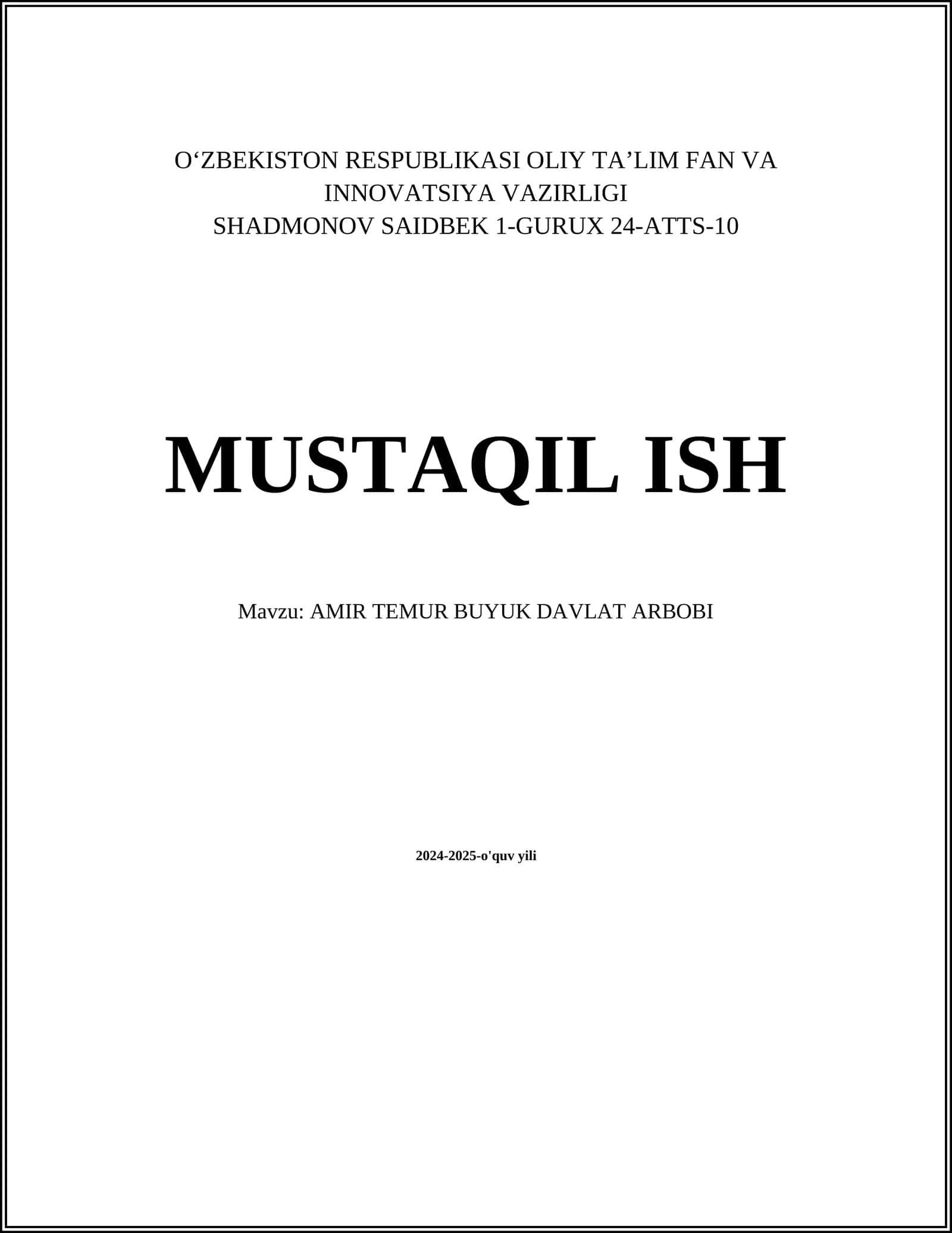 AMIR TEMUR BUYUK DAVLAT ARBOBI 1