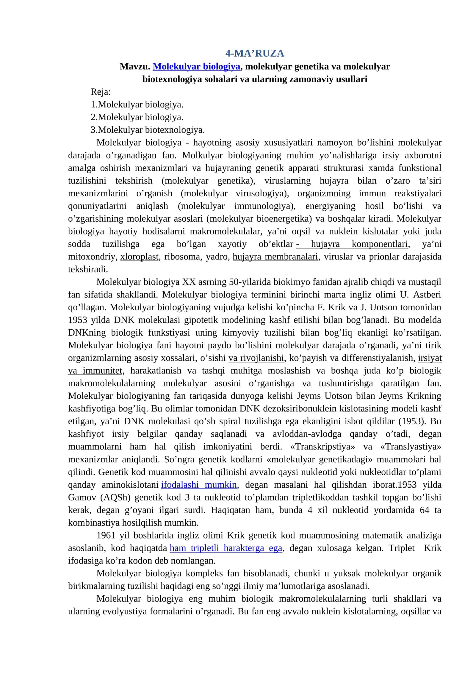 Molekulyar biologiya 1