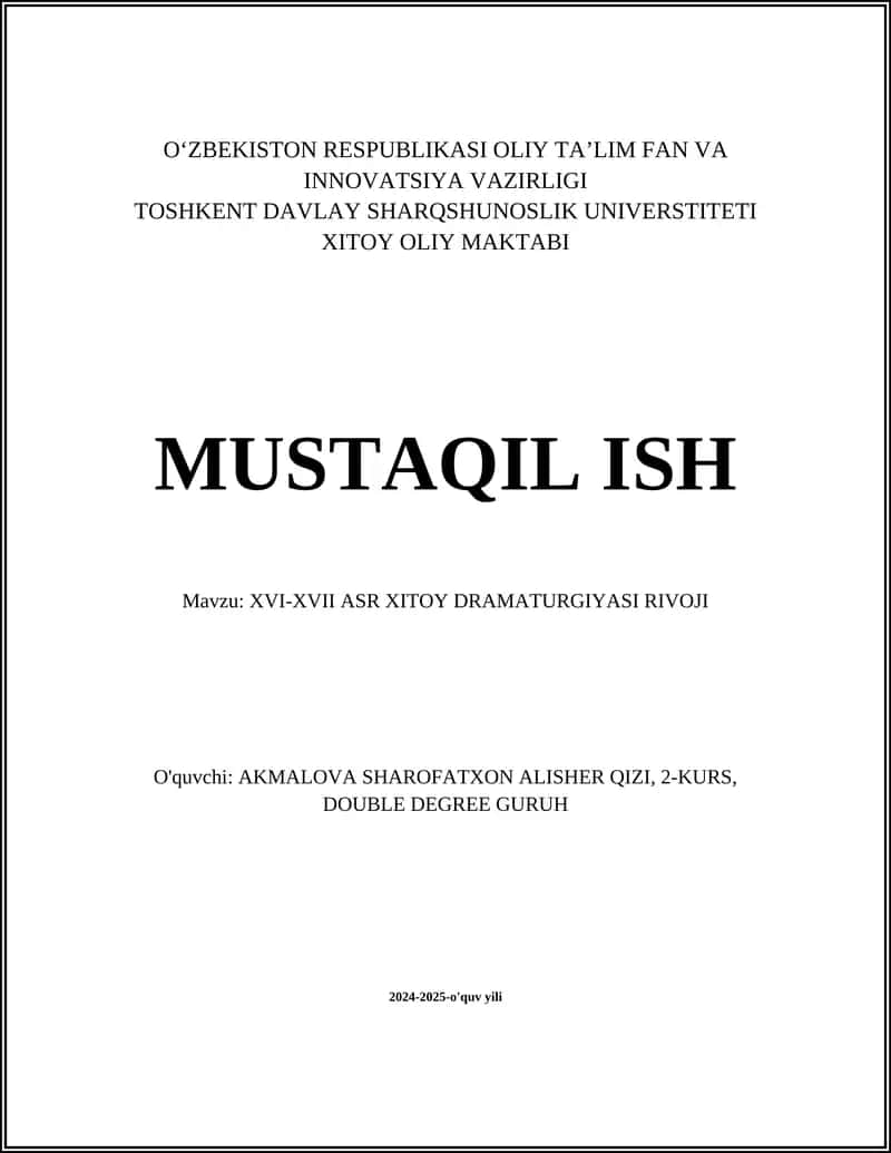 XVI-XVII ASR XITOY DRAMATURGIYASI RIVOJI 1