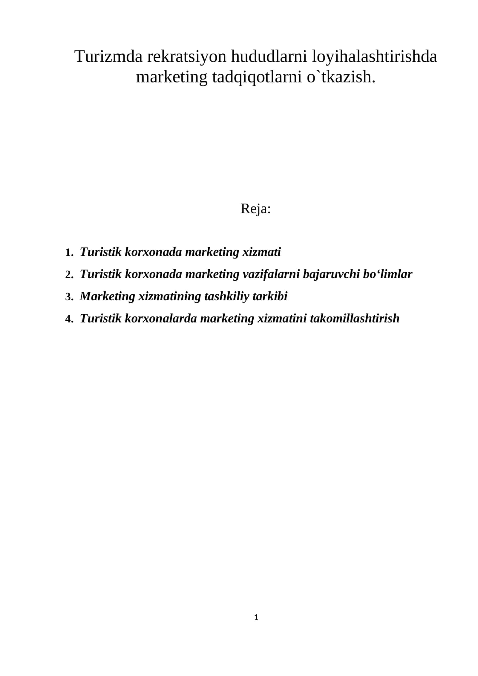 Turistik korxonada marketing xizmati 1