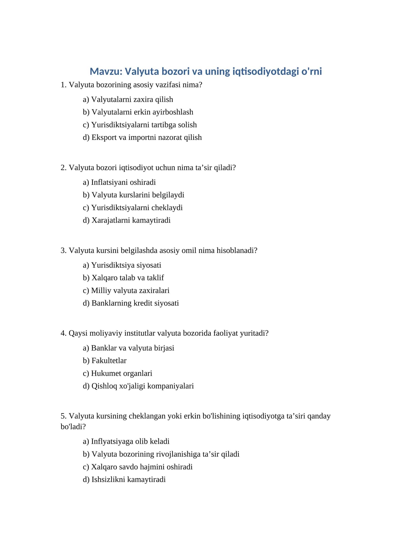 Valyuta bozori va uning iqtisodiyotdagi o'rni 1