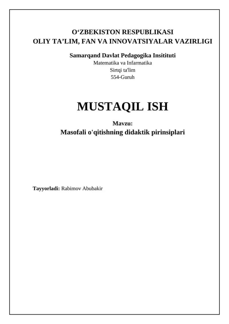 Masofaviy ta'limning asosiy didaktik tamoyillari 1