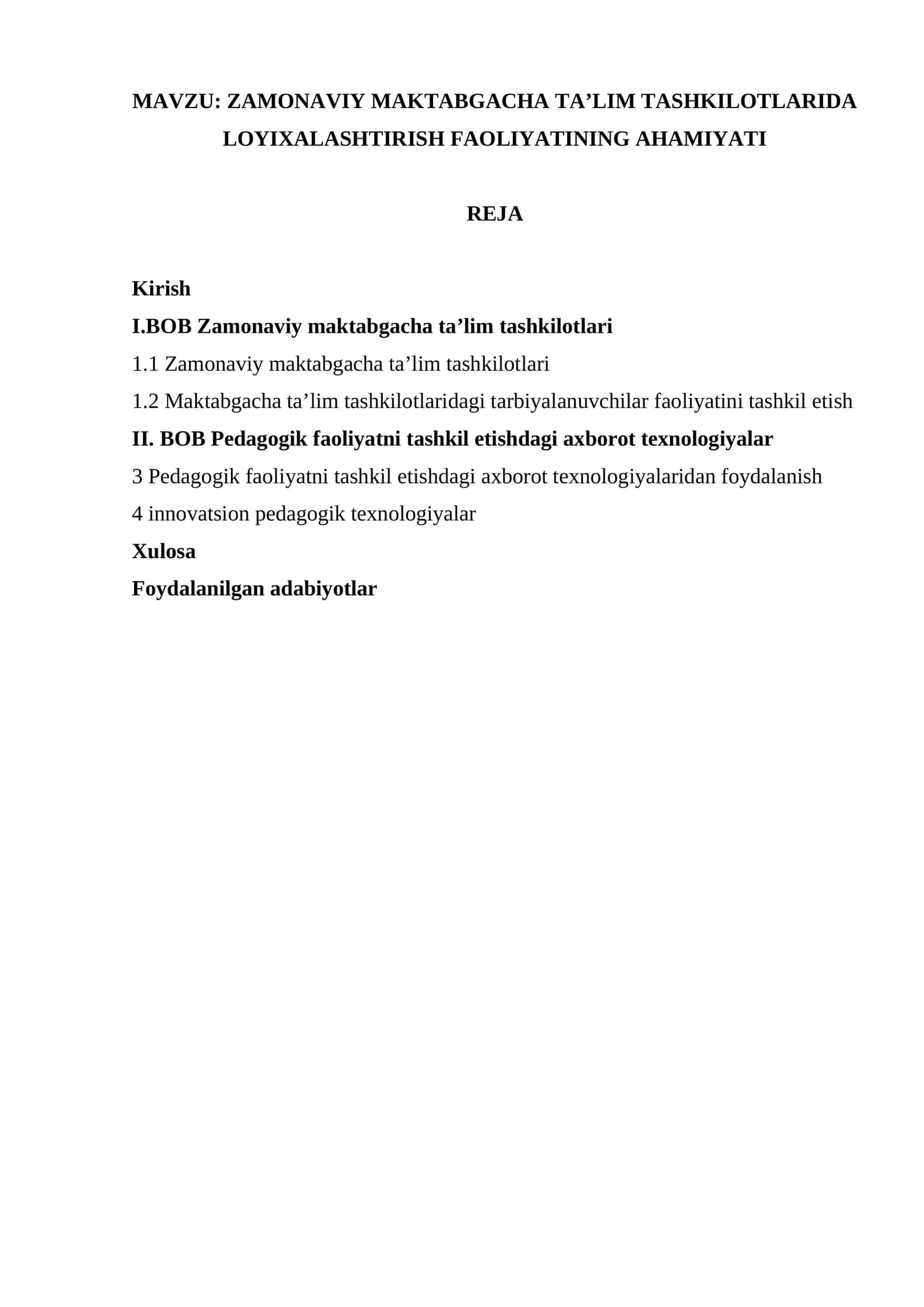 ZAMONAVIY MAKTABGACHA TA’LIM TASHKILOTLARIDA LOYIXALASHTIRISH FAOLIYATINING AHAMIYATI 1