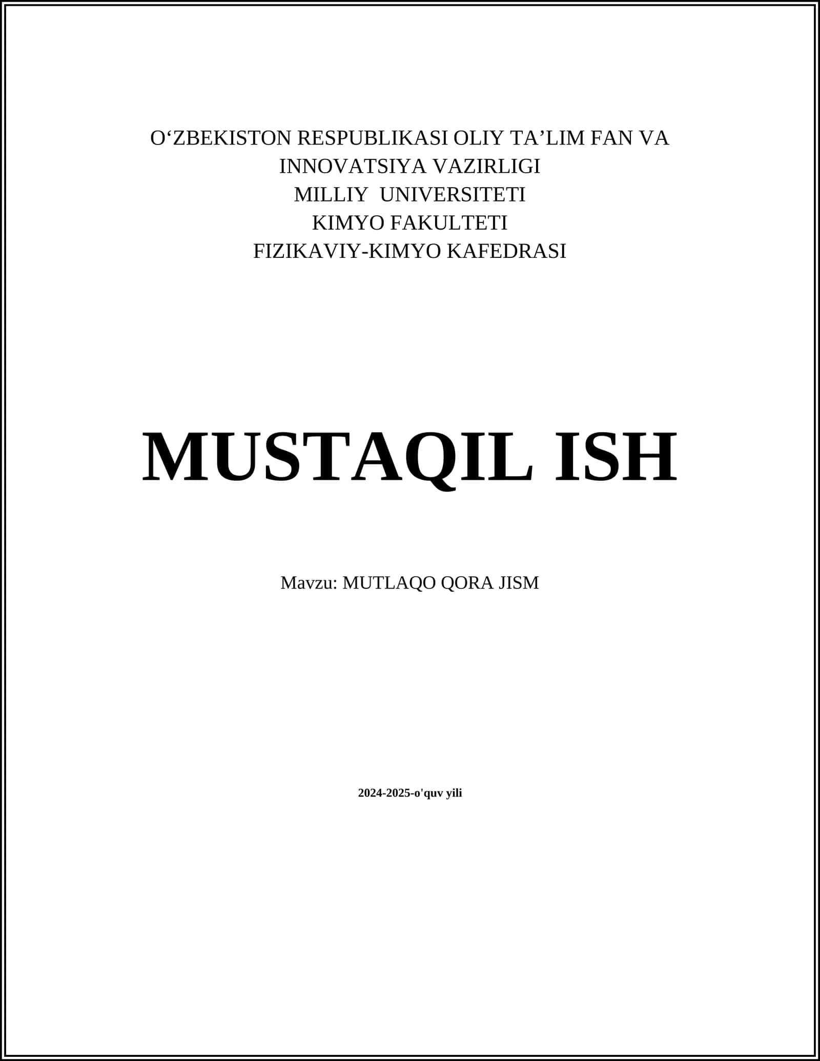 MUTLAQO QORA JISM 1