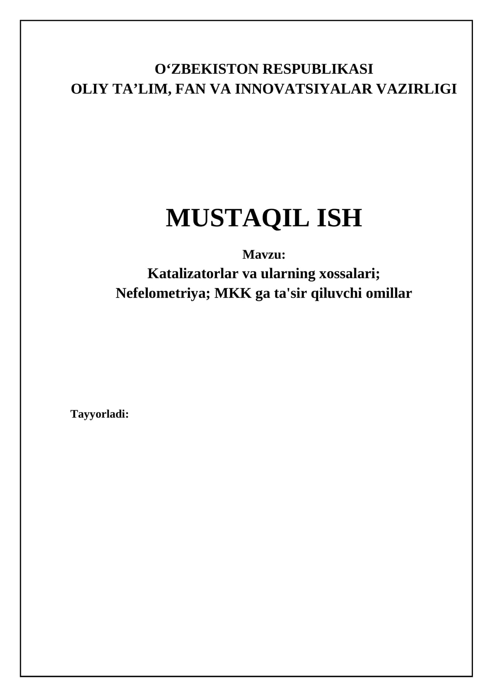 Katalizatorlar va ularning xossalari 1