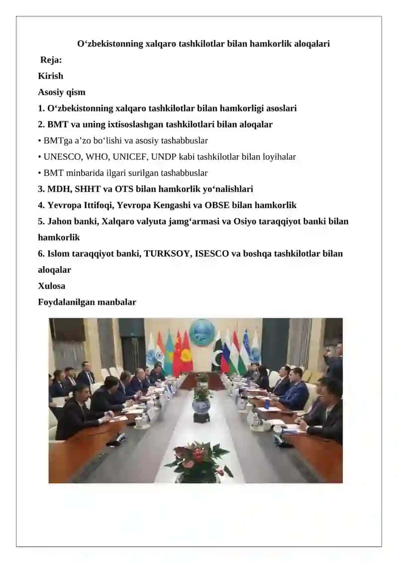 Xalqaro Tashkilotlar bilan Hamkorlik