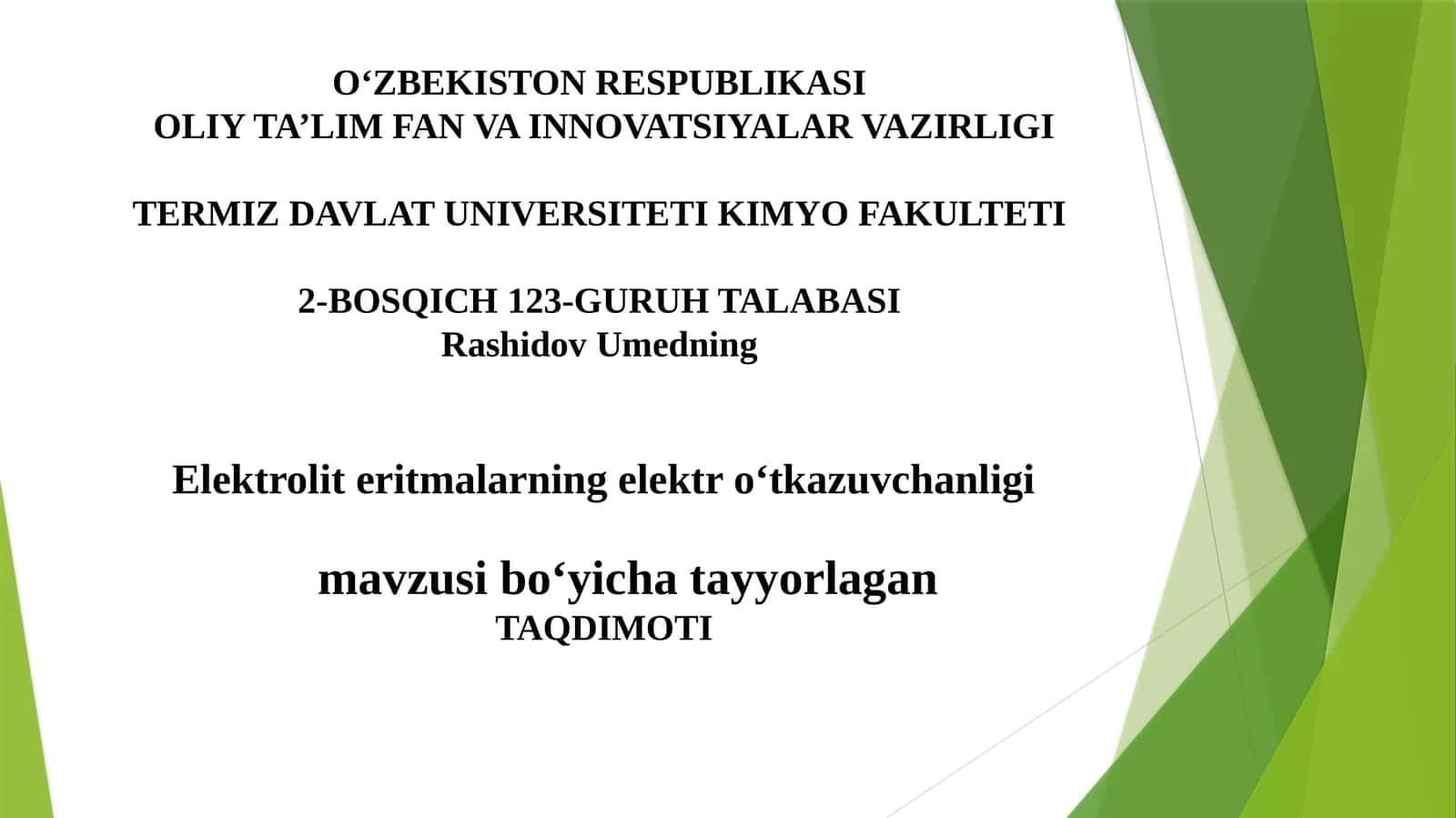 Elektroliteritmalarning elektro‘tkazuvchanligi 1