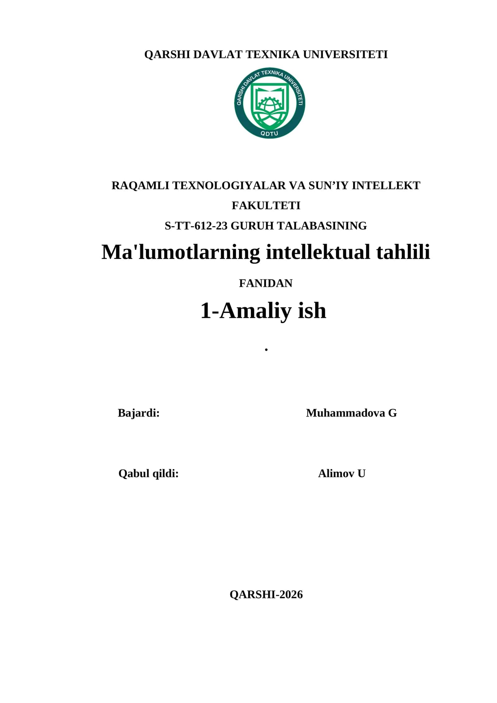 Ma'lumotlarning intellektual tahlili 1