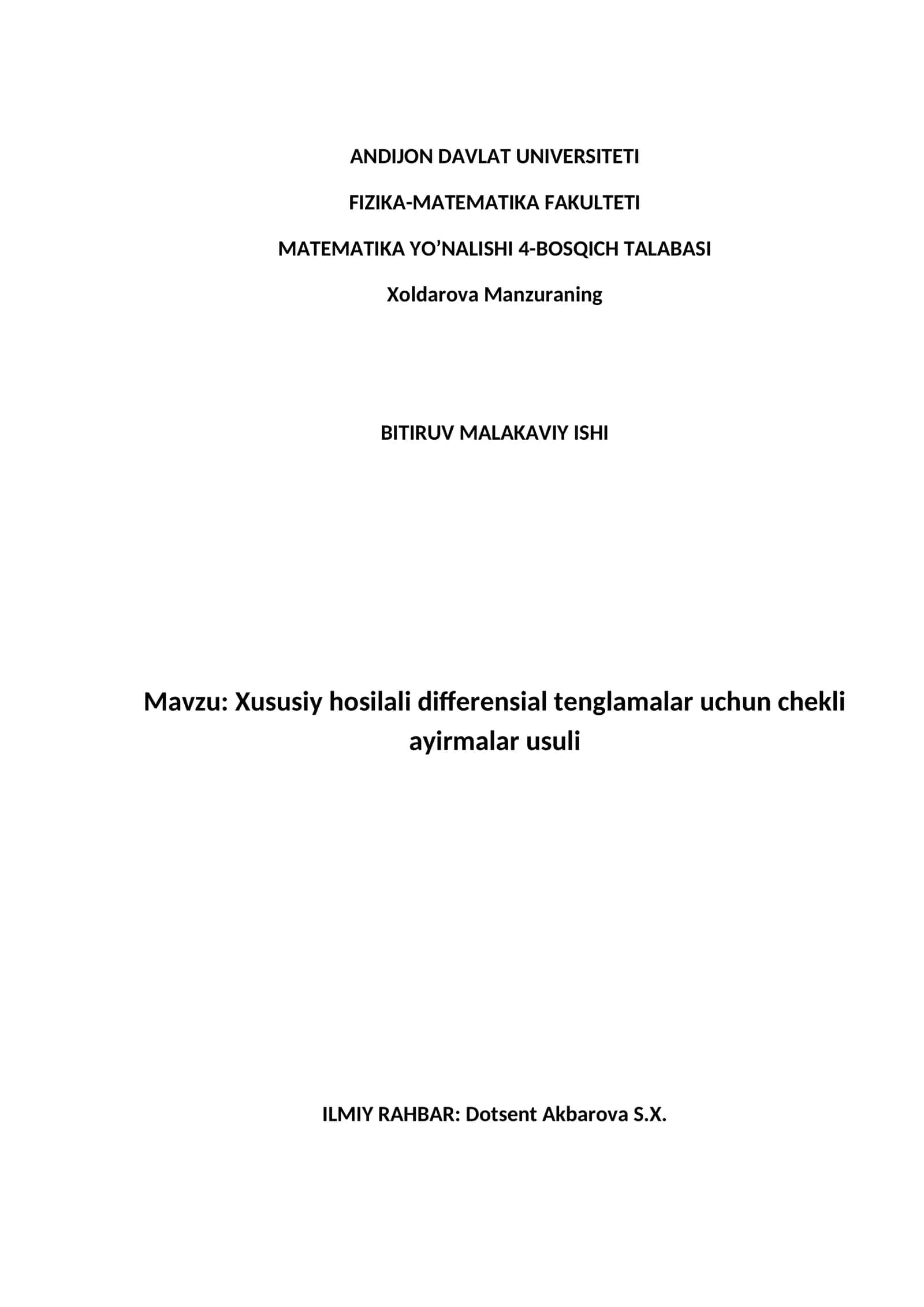Xususiy hosilali differensial tenglamalar uchun chekli ayirmalar usuli 1