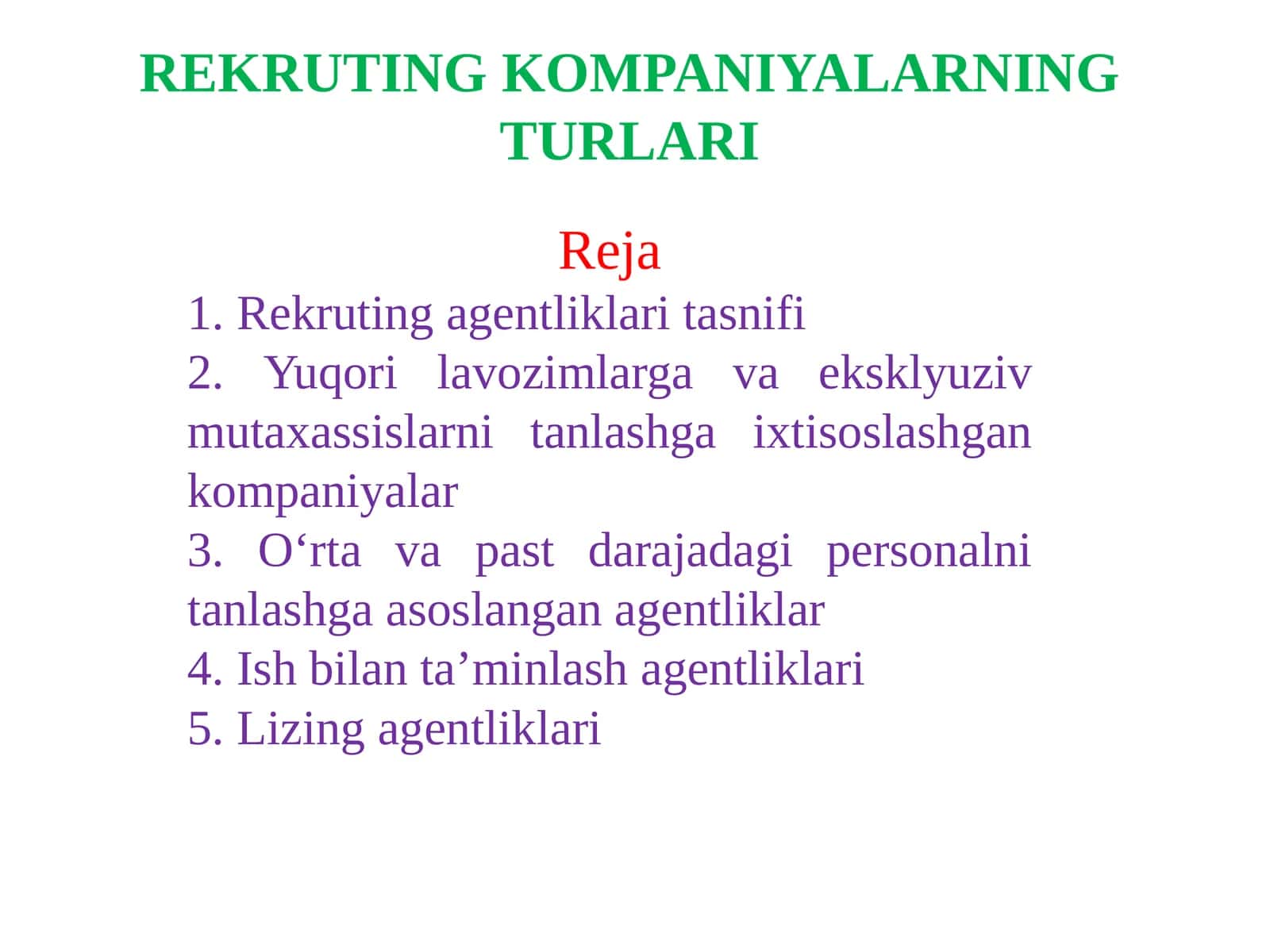REKRUTING KOMPANIYALARNING TURLARI 1